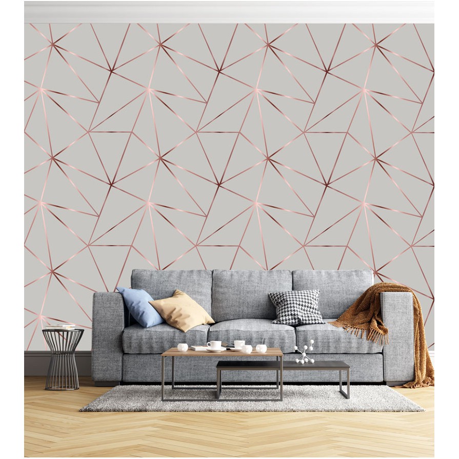 Papel De parede Para Quarto E Sala Geométrico Rose Silver Meia Parede em Oferta na Shopee