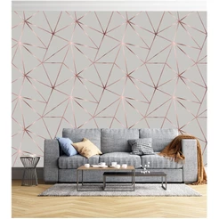 Papel De parede Para Quarto E Sala Geométrico Rose Silver Meia Parede