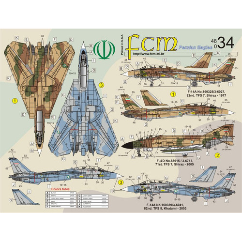 Decalque Fcm 48034 F14 Tomcats E Phantom  Iriaf 1/48 Decal Plastimodelismo - Petrohobby
