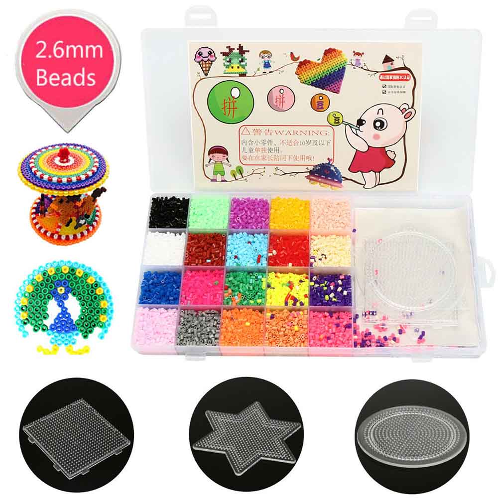 13000Pcs 2.6mm Perler Hama Beads Refill Pack 3 Pegboards Stater Kit Kids Crafts