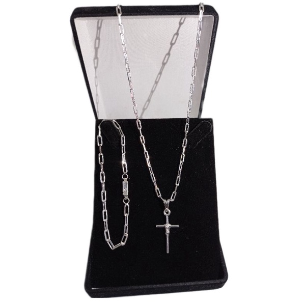 Corrente Cordão Prata + Pulseira Pingente Cruz 3mm Banhado A Prata 925 70cm — imagem 2 de 2
