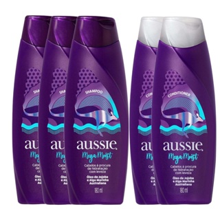 Kit 2 Condicionadores Aussie Moist 180ml + 3 Shampoos Aussie Moist 180ml em Oferta na Shopee