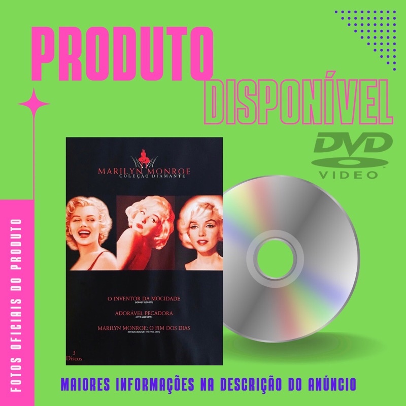 DVD BOX FILME MARILYN MONROE - COLEÇÃO DIAMANTE - O Inventor da Mocidade, Adorável Pecadora, O Fim dos Dias - 3 DISCOS
