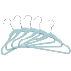Kit 5 Cabides de Veludo Infantil Bebê Azul Buba Antideslizante para Roupas e Enxoval 10640