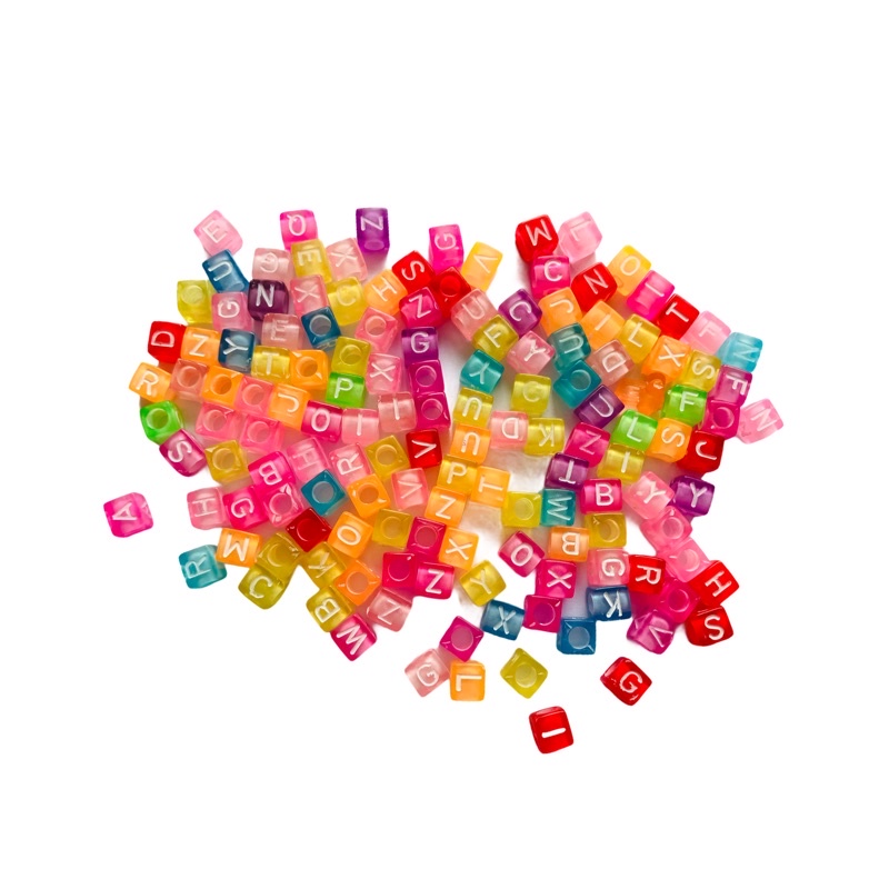 Miçanga Cubo De Letras - Multicolorido Neon - 6x6mm