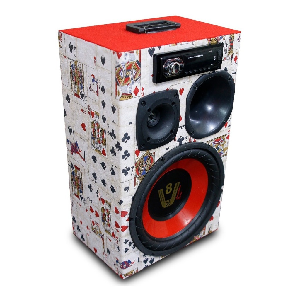 Caixa Ativa Radio Bluetooth Usb Residencial + Modulo Taramps - Bob Compet Cartas Vermelha