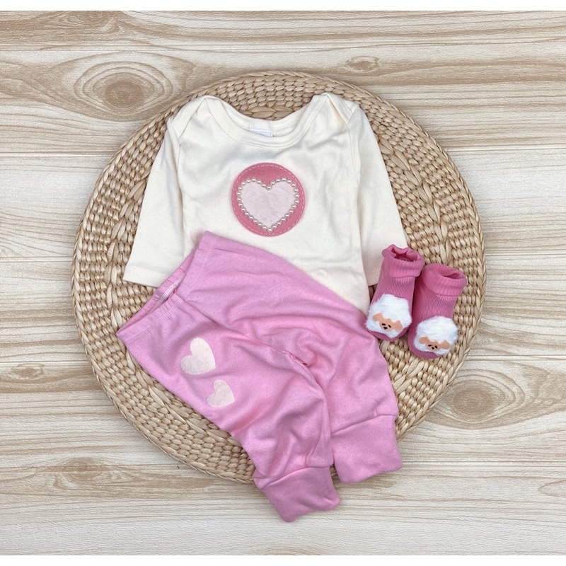 Conjunto 3 Peças Bebê 100% Algodão Macio e Confortável Recém Nascido Maternidade Infantil Enxoval