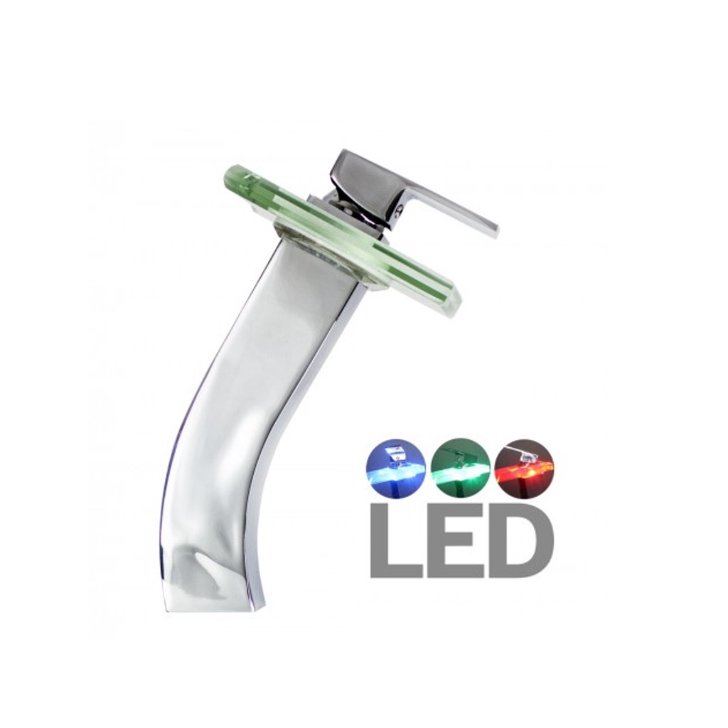 Torneira Misturador Monocomando Cascata Waterfall Vidro Quadrado Led Bica Alta Globalmix