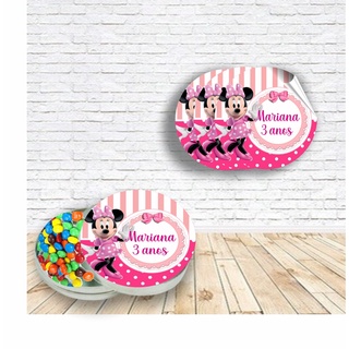 20 Adesivos Minnie Rosa Personalizado Redondo 5cm