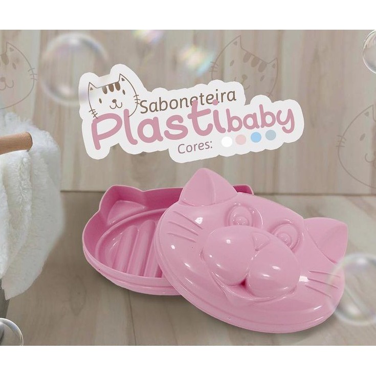 Saboneteira Gatinho com Tampa - Saboneteira para Bebê - Porta Sabonete Baby- Formato 3D Gatinho
