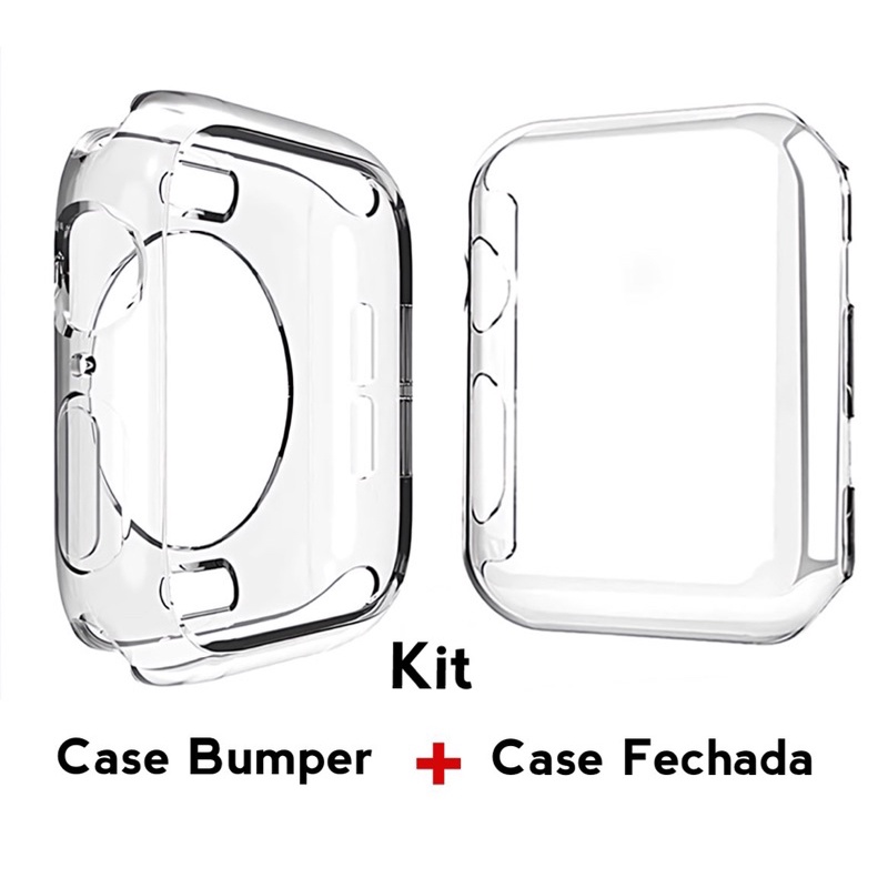 Kit Case Transparente Silicone Fechada + Bumper Aberta no Touch 38mm 40mm 41mm 42mm 44mm 45mm 49mm em Oferta na Shopee