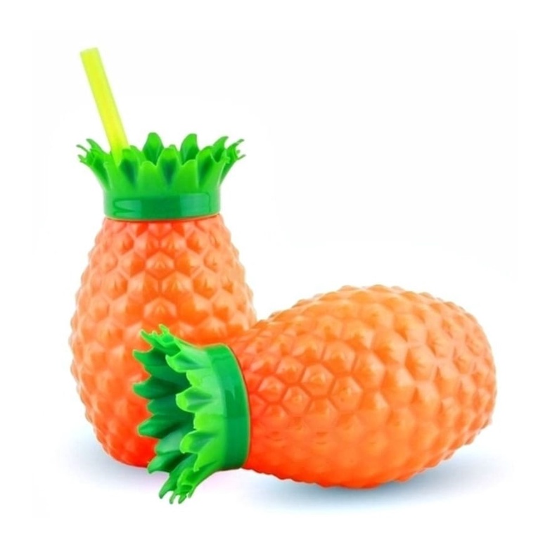2 Copos Abacaxi C/ Canudo 300 Ml Plástico Injetemp Original em Oferta na Shopee