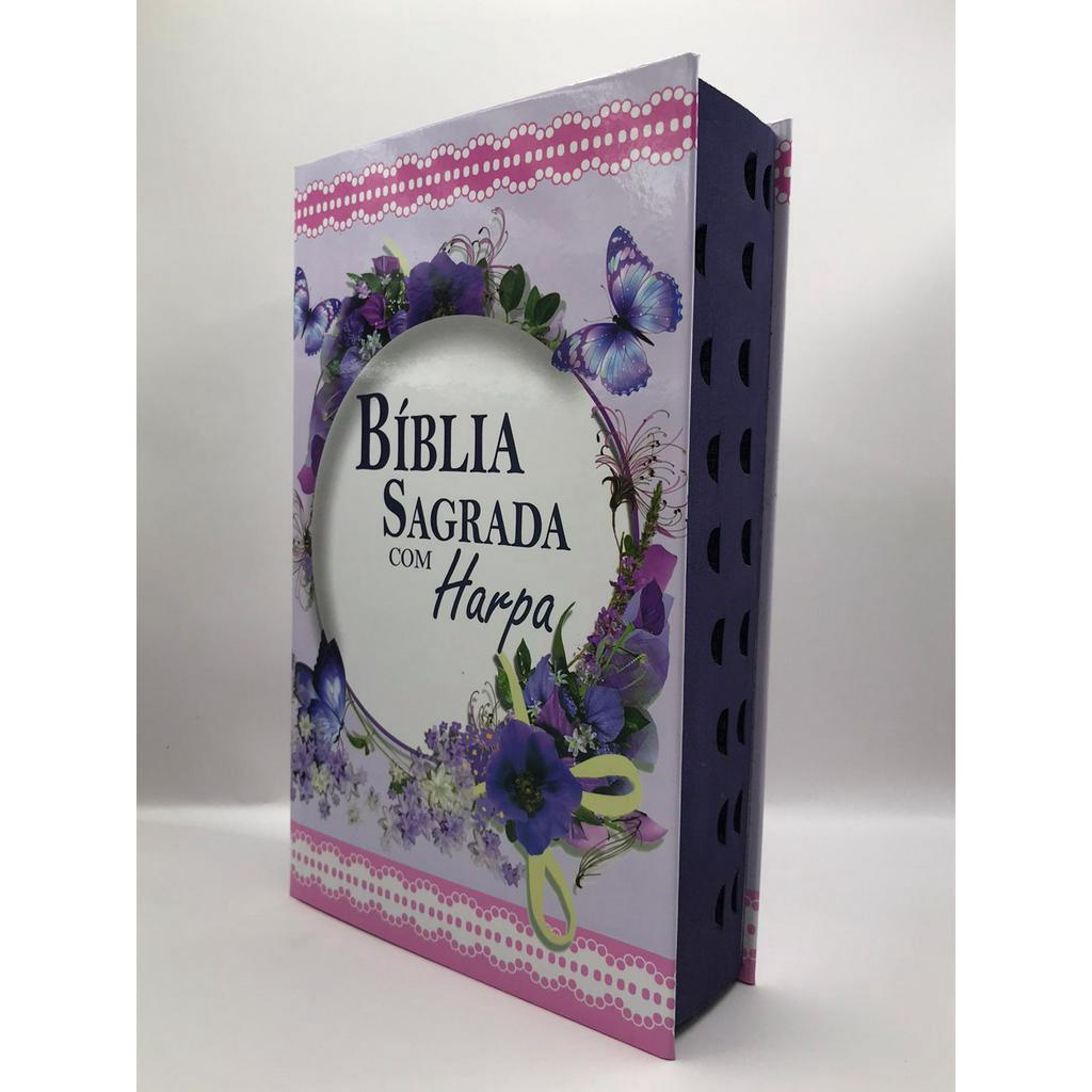 Bíblia Sagrada Letra Hipergigante Com Harpa - Revista e Corrigida - Capa Dura Borboleta Roxa