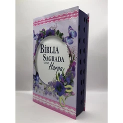 Bíblia Sagrada Letra Hipergigante Com Harpa - Revista e Corrigida - Capa Dura Borboleta Roxa