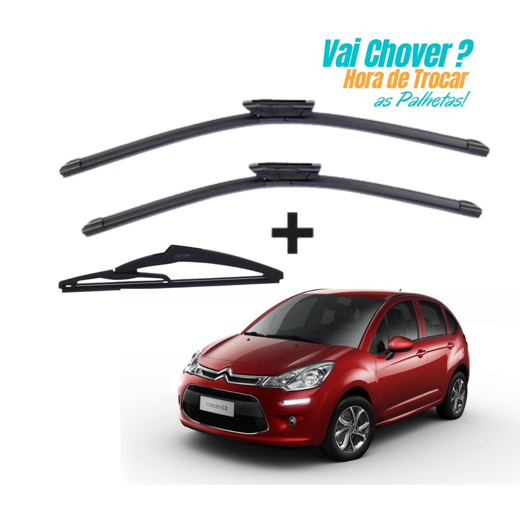Kit Palheta Limpador Parabrisa Dianteiro + Traseiro Citroen C3 2014 2015 2016 2017 2018 2019 2020 em Oferta na Shopee