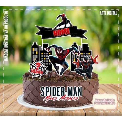 Topo Topper De Bolo Personalizado Homem Aranha Miles Morales Shopee Brasil