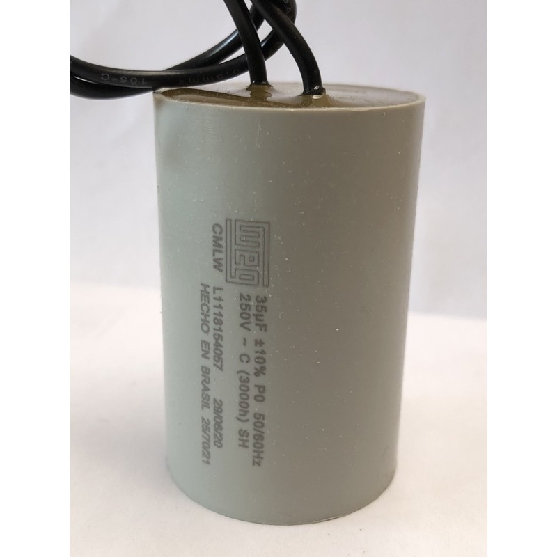 Capacitor permanente 35uf 2 fios p/ tanquinho e máquina de lavar roupa
