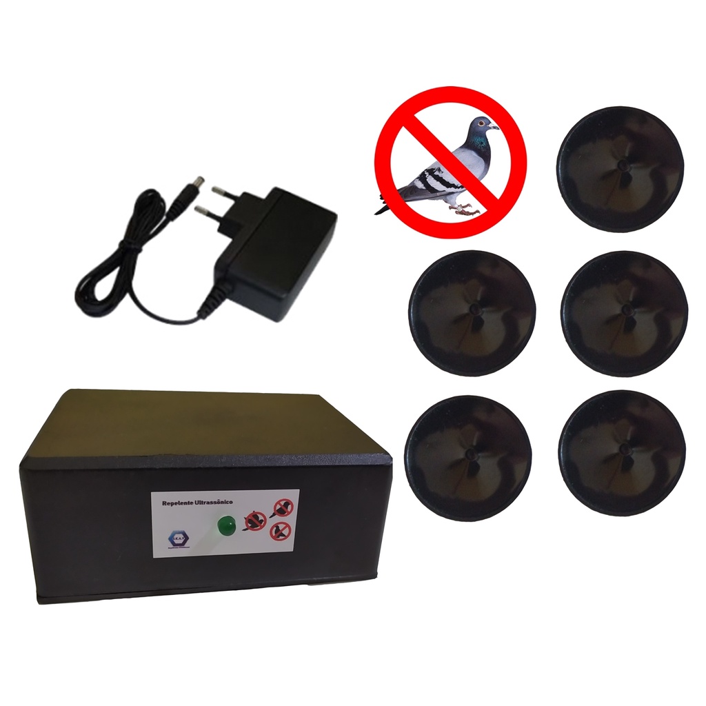 Repelente Eletrônico Contra Pombos e aves 5 Emissor ultrassônico Espanta pombos Sem veneno
