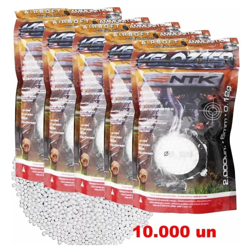 Munição Esferas Bbs Airsoft Ntk Velozter 0,12g 6mm 10000un