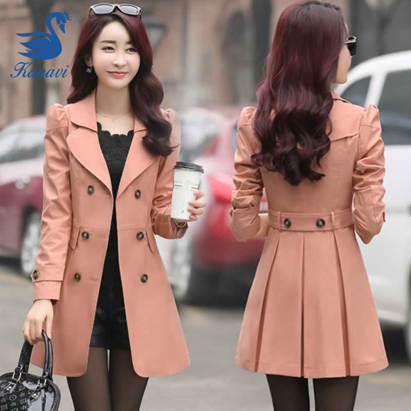 Kanavi Ol Elegant Coat Trendy Windbreaker Patchwork Turn-Down Collar Button Casual Long Trench Outerwear