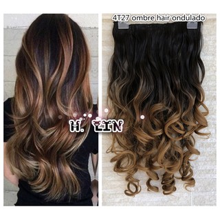cabelo aplique tic tac cor 4t27 ombre hair castanho loiro mel californiana fosco sem brilho 60cm 140gramas fibra organico