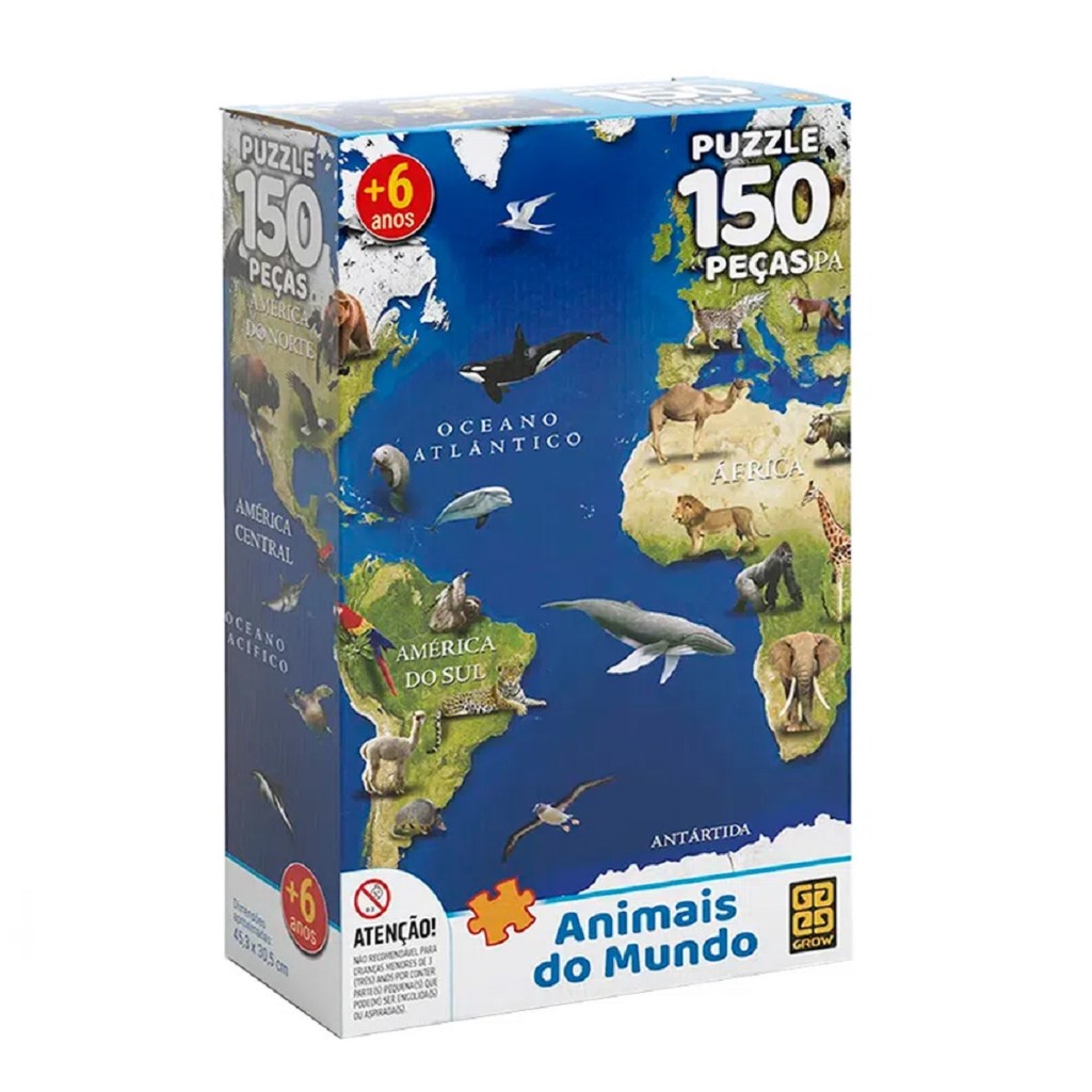 Quebra Cabeça 150 Peças Animais Do Mundo 03108 Grow em Oferta na Shopee