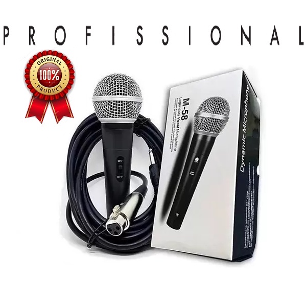 Microfone profissional dinâmico com fio M-58 Sm-58 M58 + cabo 5 metros 10 em Oferta na Shopee