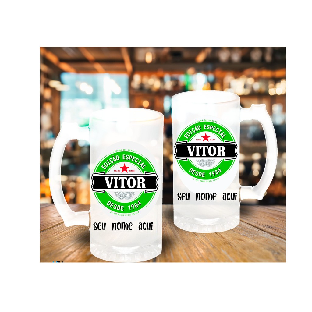 Caneca de Chopp Jateada Vidro  com sua  logo ou nomes