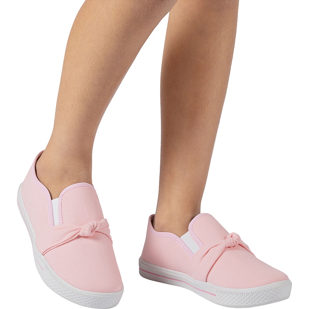 Tênis Feminino Infantil Slip On Laço Barato Calçados Meninas Iate Promoção