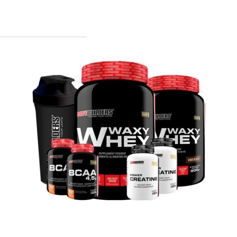 Kit 2x Waxy Whey 900g 2x Bcaa 100g Tangerina 2x Power Creatina 100g