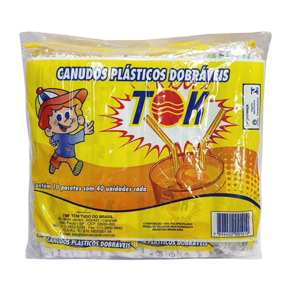 Canudo Plástico Biodegradável Dobrável c/400 - Tok