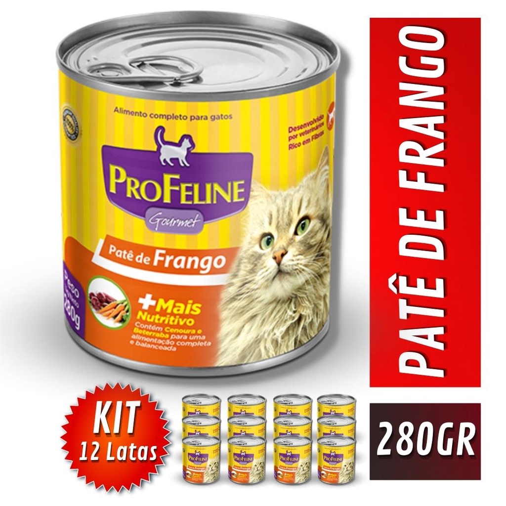 Kit 12 Latas Ração Úmida para Gatos Patê de Frango 280GR