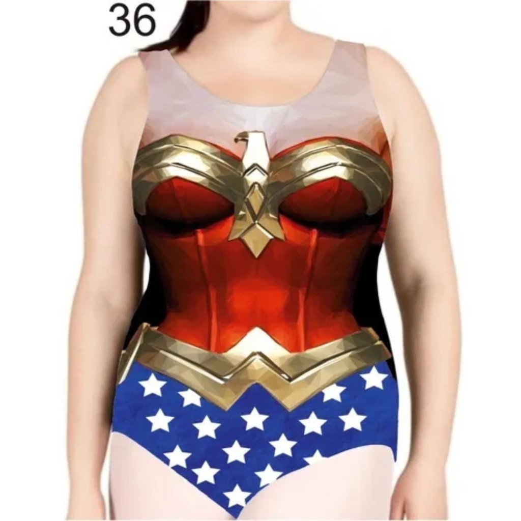 Body Regata Plus Size Herois Feminino Carnaval Fantasia Mulher Maravilha Wonder Woman em Oferta na Shopee