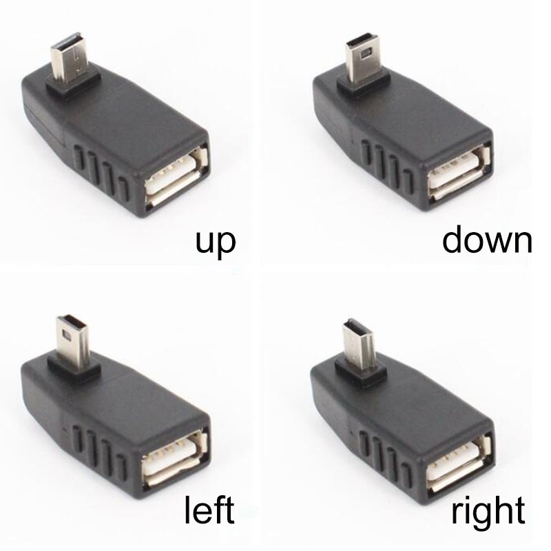 Adaptador OTG Mini USB 5Pin Macho Para Fêmea Conector Conversor 90 Graus Carro MP3 MP4 Tablets Telefone U-Disk
