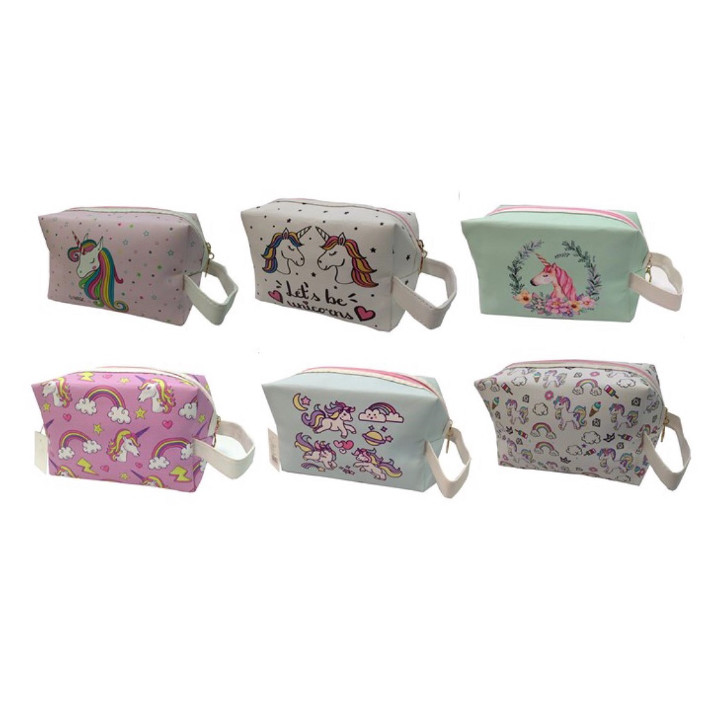 Nécessaire Feminina/ Porta Maquiagens/ Estojo Escolar Impermeável/ Grande e Espaçosa Com Alça/ Unicórnio Lindas Estampas