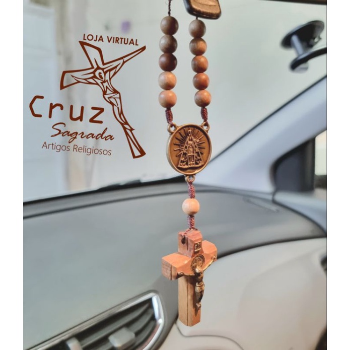 Terço para retrovisor de carro em madeira Nossa Senhora Aparecida excelente qualidade Adorno de Carro