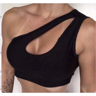 Top de um ombro gota tecido suplex de academia em Oferta na Shopee
