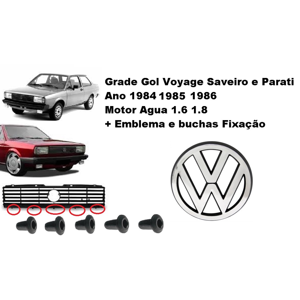 Grade Gol Voyage Parati Saveiro 1981 1982 1983 1984 1985 1986 PRETA + Emblema VW VolksWagen Cromada 1002