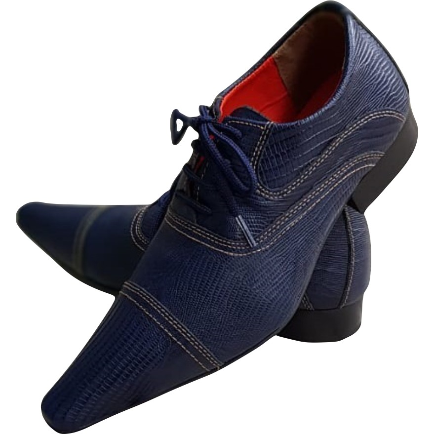 Sapato Masculino Italiano em Couro Social Executivo Azul Frisado Ref: 765