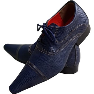 Sapato Masculino Italiano em Couro Social Executivo Azul Frisado Ref: 765