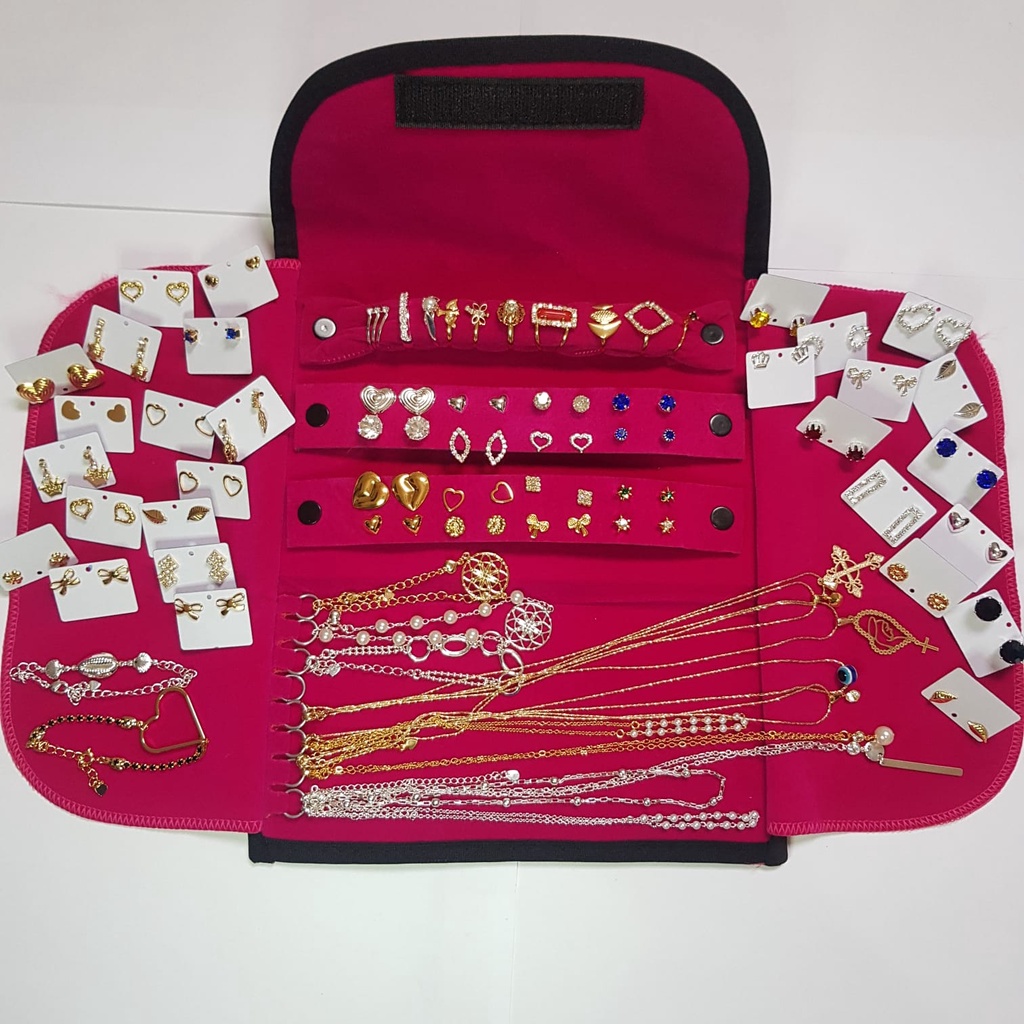 Kit 80 Peças Folheado A Ouro E Prata Para Revenda Brinco Anel Colar E Pulseira Com Mostruario