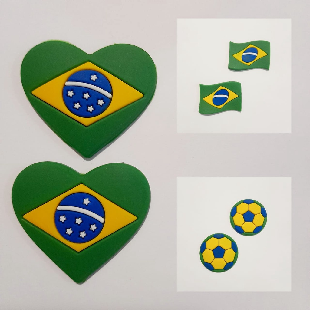 Aplique Emborrachado de Silicone Brasil Copa do Mundo Para Laços Infantis 2 unidades