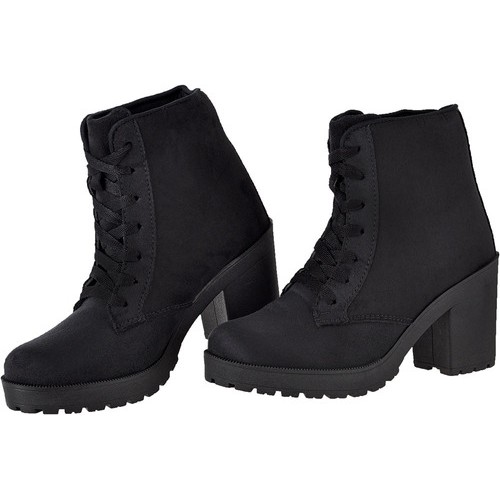 Bota Coturno Feminina Camurça Preta Salto Tratorada Cr Shoes 1700