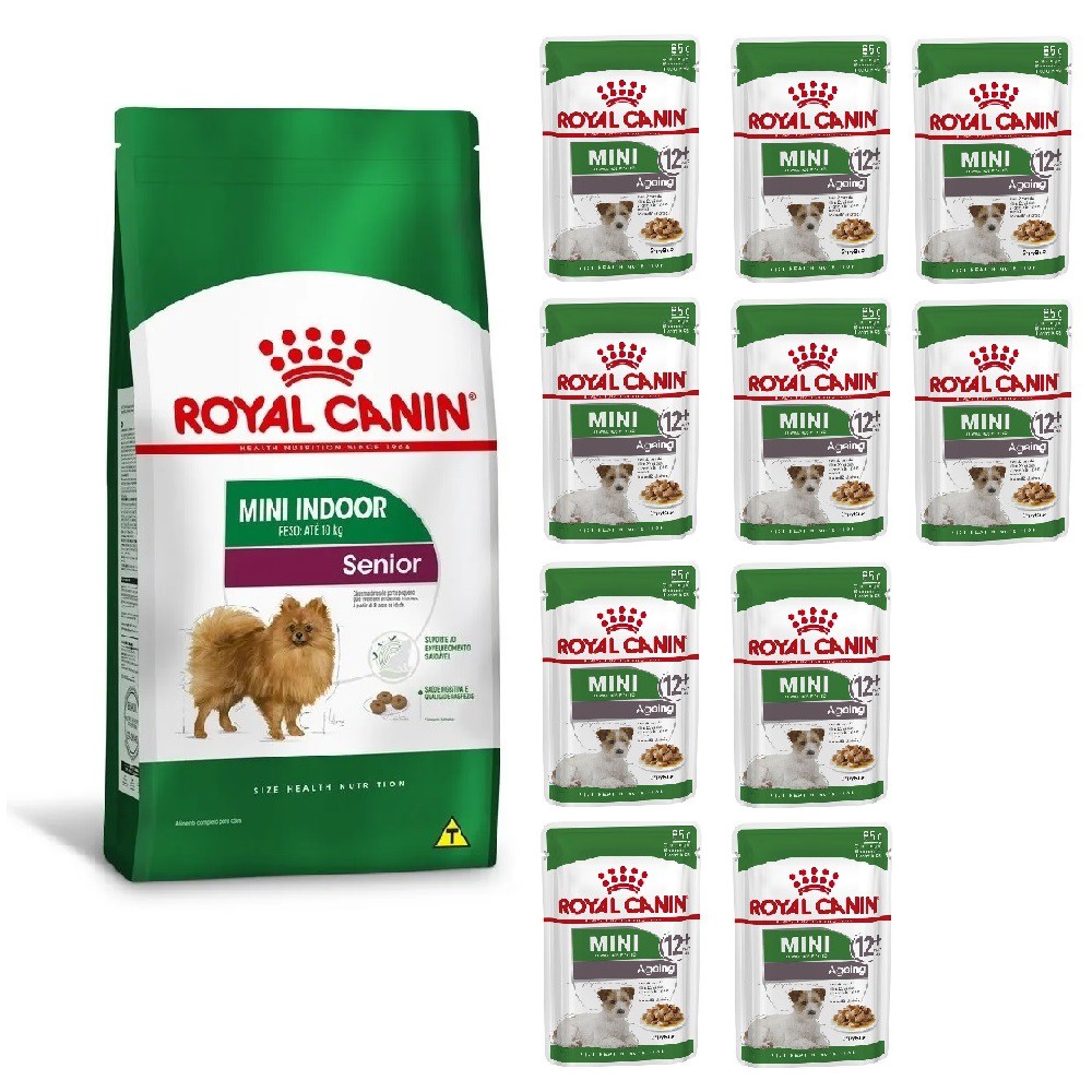 KIT RC ROYAL CANIN MINI INDOOR SENIOR 1KG E 10 WET ROYAL CANIN MINI AGEING 85G