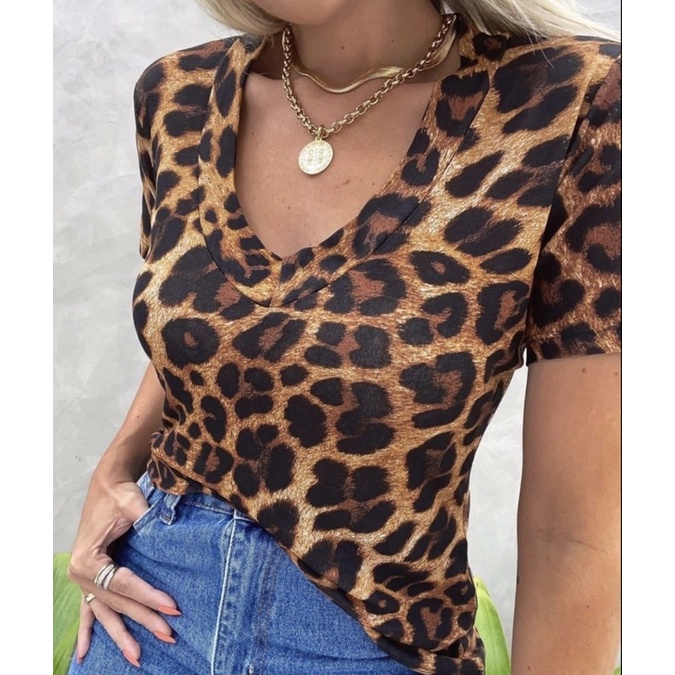 Camiseta Feminina Gola V Podrinha T Shirt Soltinha Blusa Manga