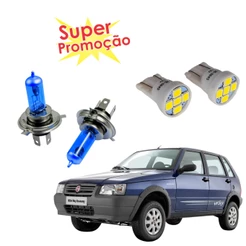 Kit Lampada Farol Super Branca + Meia Luz Led Fiat Uno 1984 a 2014 H4 8500K