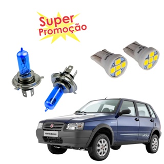 Kit Lampada Farol Super Branca + Meia Luz Led Fiat Uno 1984 a 2014 H4 8500K em Oferta na Shopee
