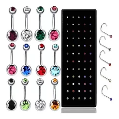 Kit com Piercing De Nariz E Umbigo (com 2 pedras Zirconias) Aço inox