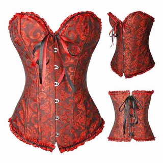 Corsets Sensuais E Bustiers Shapewear Brocade Lingerie Overbust Corset Top Sexy Plus Size Mulheres Rosa Verde Preto Vermelho Do Vintage