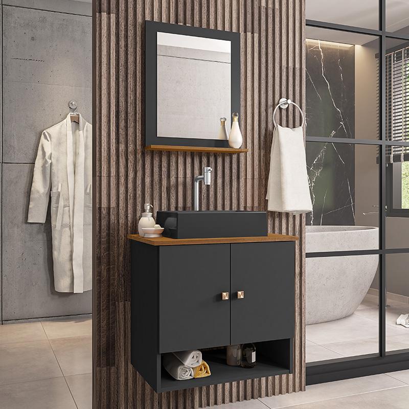 Gabinete Armário Banheiro Deli 2 Portas com Cuba Torino Preta em Oferta na Shopee